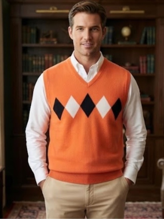 Palm Beach Other - Men’s Palm Beach Golf Orange Argyle Sweater Vest 100%Cotton V-Neck Preppy Size L